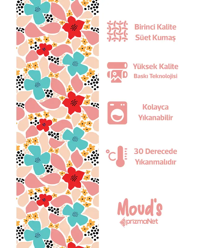 Canlı Colourful Flowers Pattern Printed Suede Table Runner - 3