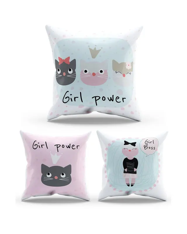 Double-Sided Printed Girl Power Pattern Set of 3 Coordinated Suede Cushion Cover - 3