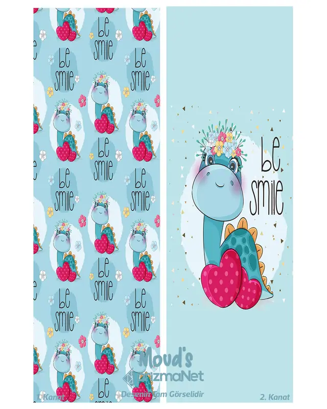 Minik Dinosaur Patterned Printed Kids' and Baby Room Decorative Curtain - Set of 2 Panels - PRD-09 - 3