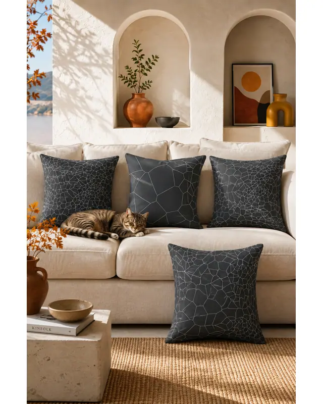 Double-Sided Printed Grey Crystal Pattern Set of 4 Coordinated Suede Cushion Cover - 7