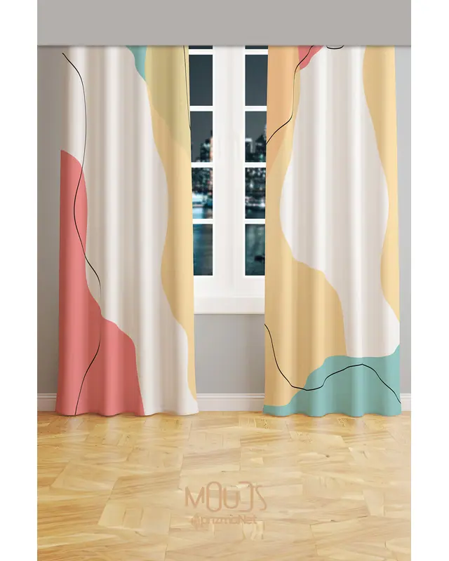 Quiet Patterned Suede Living Room Decorative Curtain Digital Printed Pencil Pleat Body - Set of 2 Panels - PRD-1048 - 2
