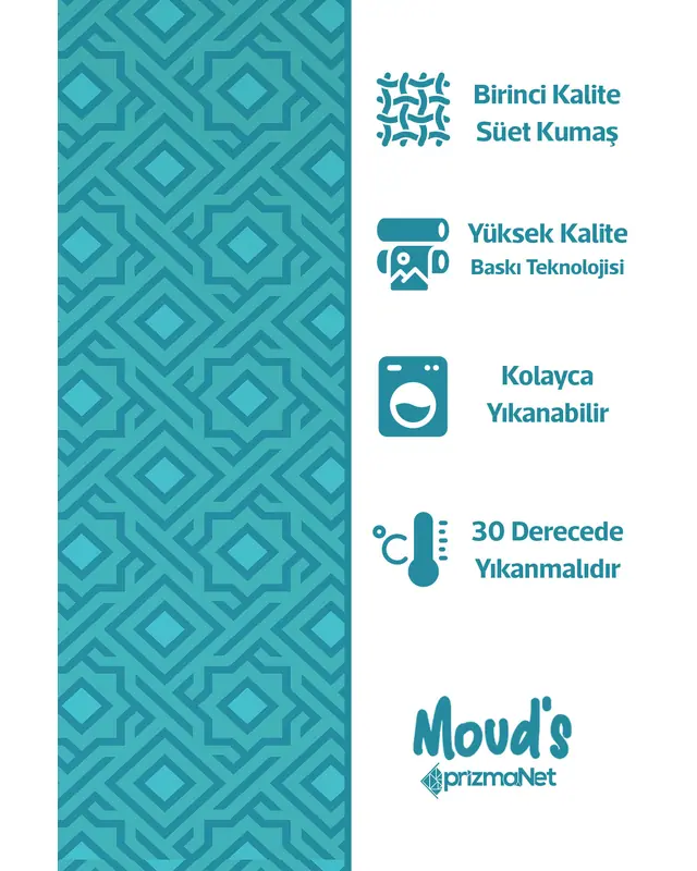 Turquoise Beşgen Pattern Printed Suede Table Runner - 3