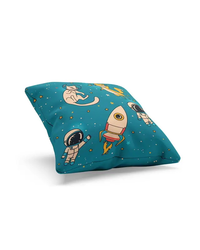 Astronaut Cat and Fox Pattern Double-Sided Printed Suede Cushion Cover - 2