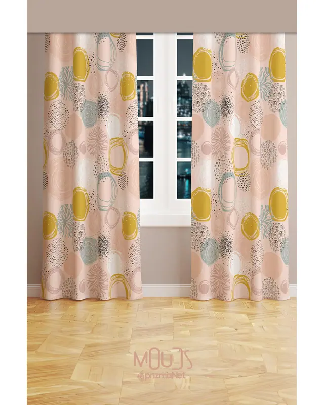 Xero Floral 1 Desenli Süet Oturma Odası Salon Fon Perde Baskılı Ekstrafor Büzgü 2 Kanat PRD-1081 - 2