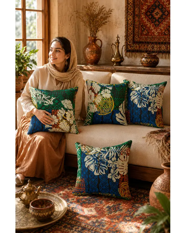 Double-Sided Printed Ethnic Pattern Pattern Set of 4 Coordinated Suede Cushion Cover - 2