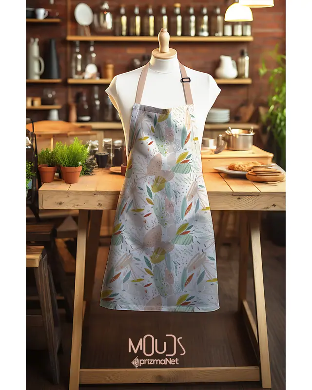 Süet Dokulu Kumaş Xero Floral 2 Desenli Mutfak Önlüğü, Aşçı Önlüğü, Garson Önlüğü, Restoran Önlük