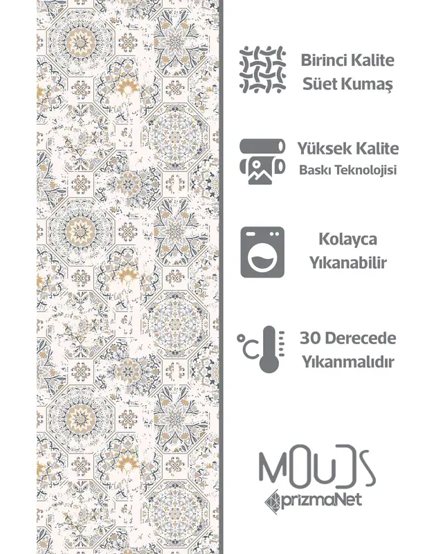 Anatolia 4 Patterned Suede Living Room Decorative Curtain Printed Pencil Pleat - Single Panel - PRD-1012-TK - 5