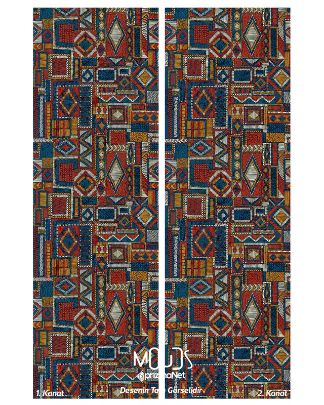 Anatolia 6 Desenli Süet Oturma Odası Salon Fon Perde Baskılı Ekstrafor Büzgü 2 Kanat PRD-1014 - 3