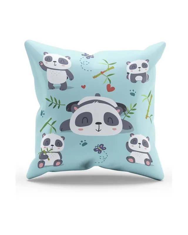 2'li Panda Pattern Double-Sided Printed Suede Cushion Cover Set - 5