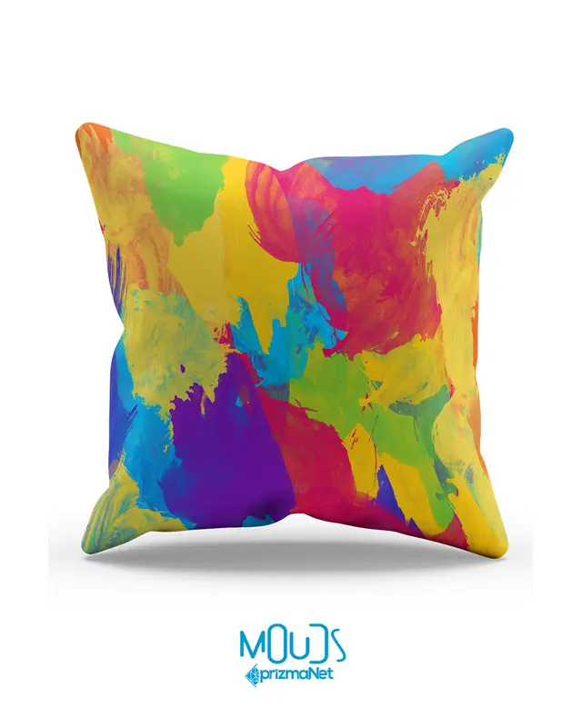 Çift Tarafı Baskılı Color Brush Desenli 3'lü Kombin Süet Kırlent Kılıfı - 2
