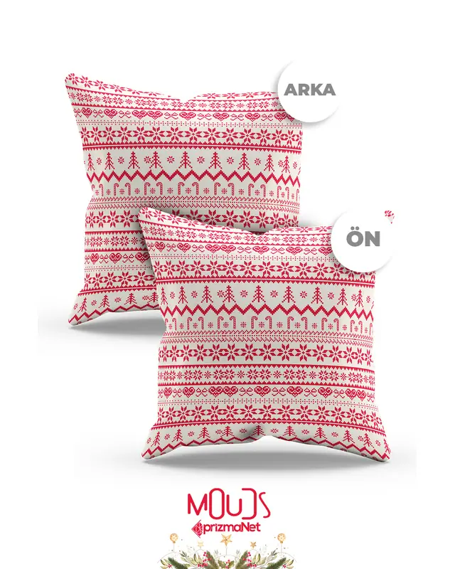 Christmas Kazağı Pattern Double-Sided Printed Suede Cushion Cover PL1126-4LÜ - 3