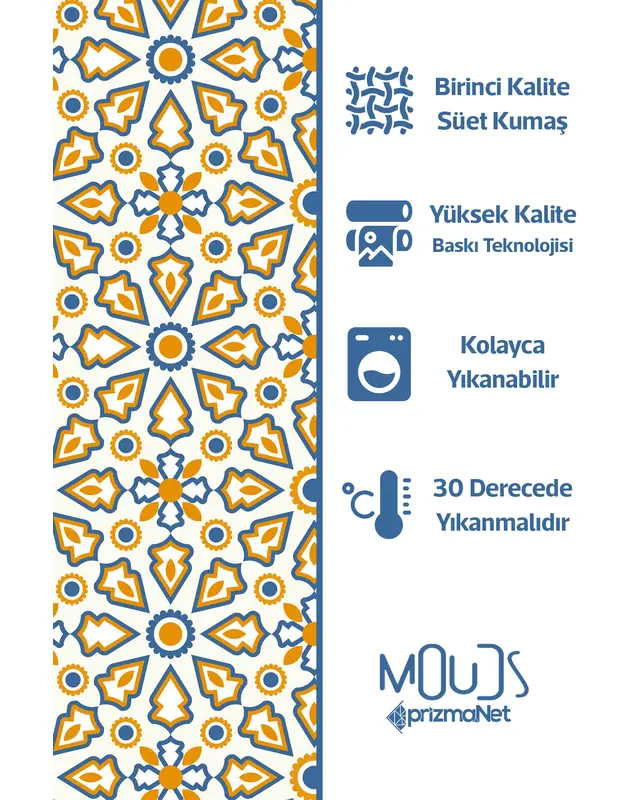 Yellow Ornament Islamic Rectangular Easy-Care Suede-Feel Tablecloth - MS-222 - 7