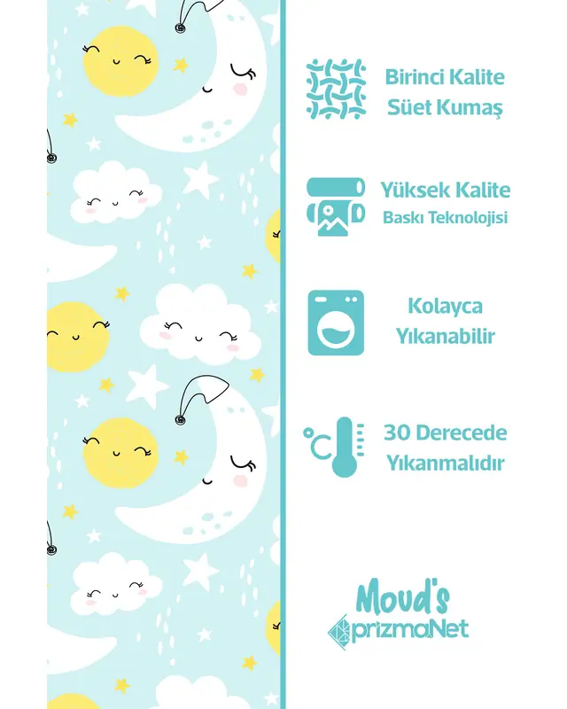 Sleep Patterned Printed Kids' and Baby Room Decorative Curtain - 10 - Set of 2 Panels - PRD-29 - 4