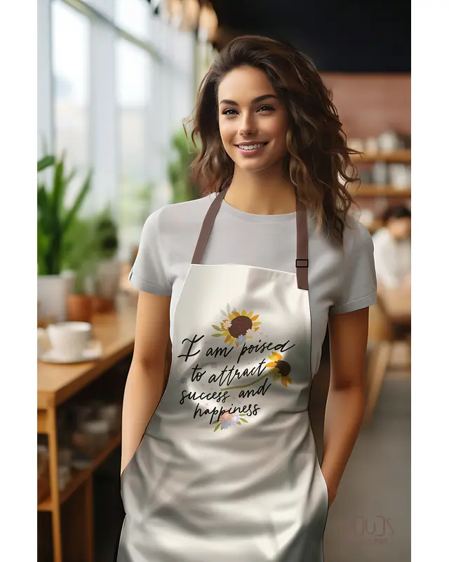 Süet Dokulu Kumaş Papatya Daisy Desenli Mutfak Önlüğü, Aşçı Önlüğü, Garson Önlüğü, Restoran Önlük