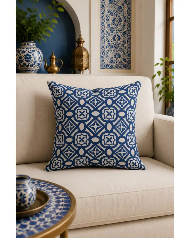 Double-Sided Printed Navy Vintage Pattern Set of 4 Coordinated Suede Cushion Cover - 5
