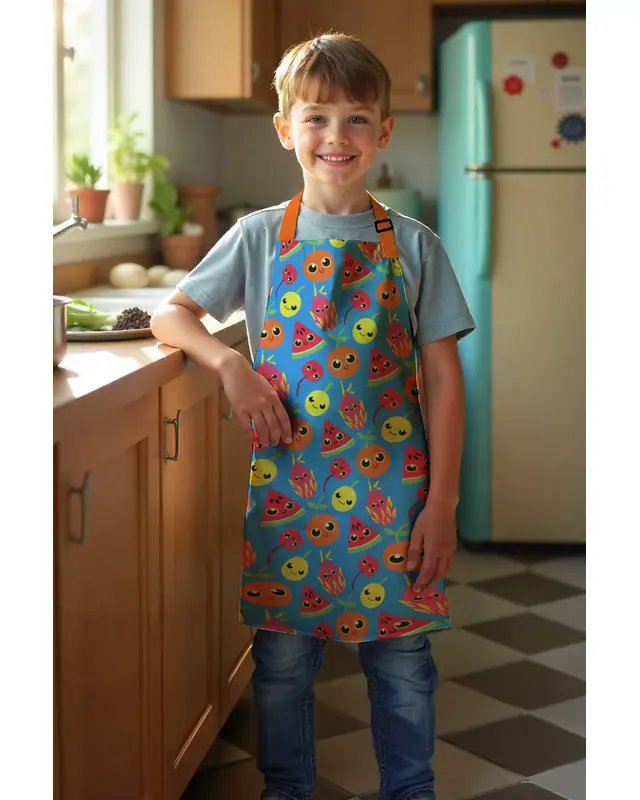 Children Kitchen Apron, Activity Bib, Patterned Kitchen Apron, 55 cm Size 40 cm Width Children's Front - MTC-13 - 2