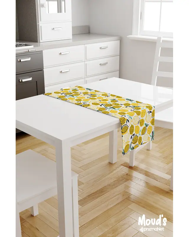 Lemon Pattern Printed Suede Table Runner - 2