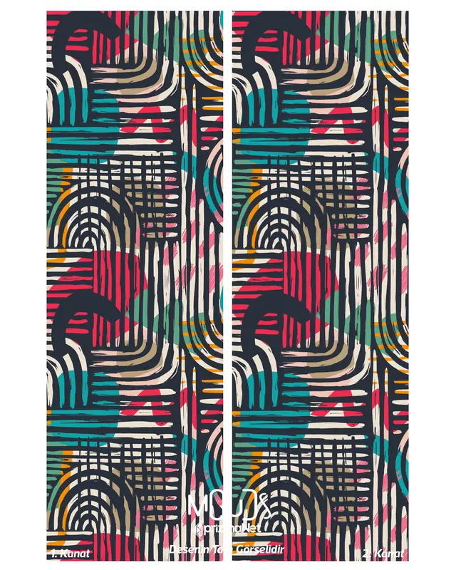 Colorful Brush Patterned Suede Living Room Decorative Curtain Printed Pencil Pleat Body - Set of 2 Panels - PRD-1075 - 3