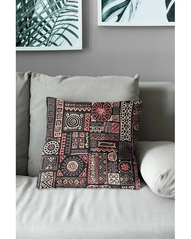 Double-Sided Printed Hitit Figür Pattern Set of 4 Coordinated Suede Cushion Cover - 5
