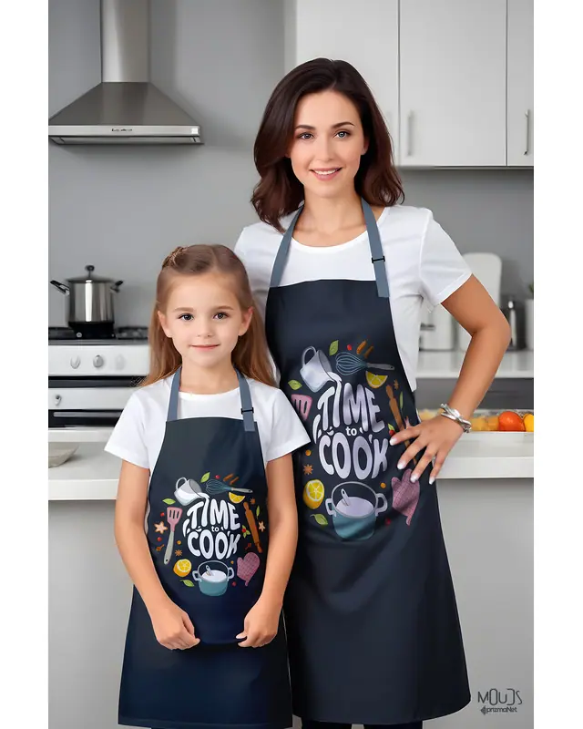 Mother Girl 2 Dining Time Patterned Kitchen Apron, Chef Apron, Child Frontness, Event Front - MTS-02 - 2