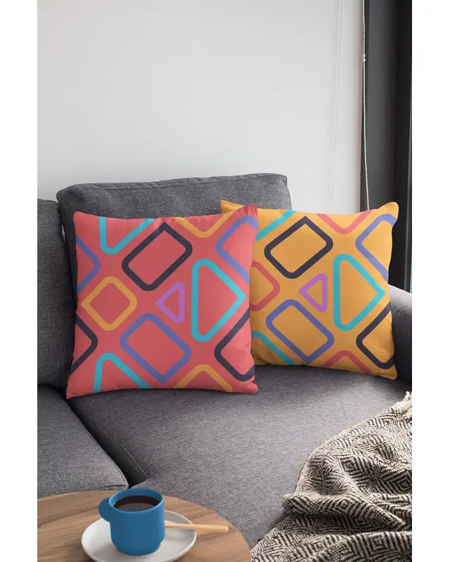 Double-Sided Printed Colourful Geometric Series Pattern Set of 4 Coordinated Suede Cushion Cover - PLG153 - 4