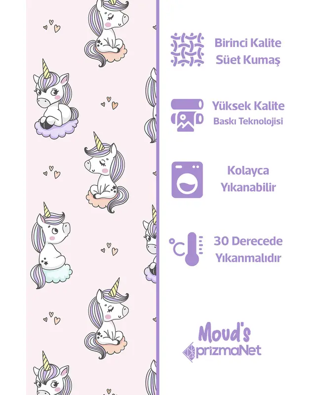Sleeper Unicorn Patterned Printed Kids' and Baby Room Decorative Curtain - Set of 2 Panels - PRD-31 - 4
