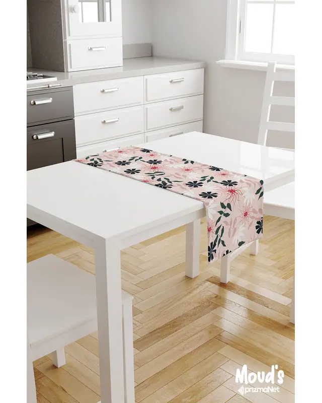 Mirror Flowers 4 Pattern Printed Suede Table Runner - 2