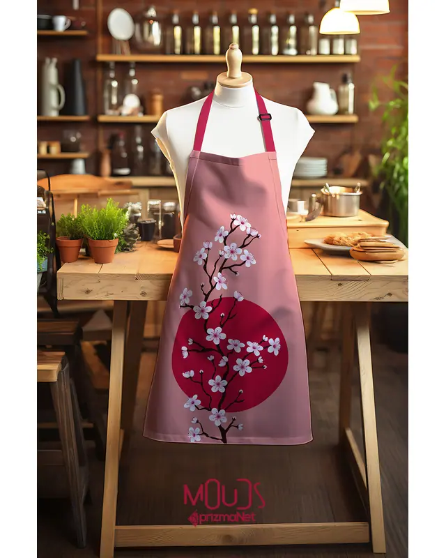 Süet Dokulu Kumaş Blossom Japan 1 Desenli Mutfak Önlüğü, Aşçı Önlüğü, Garson Önlüğü, Restoran Önlük