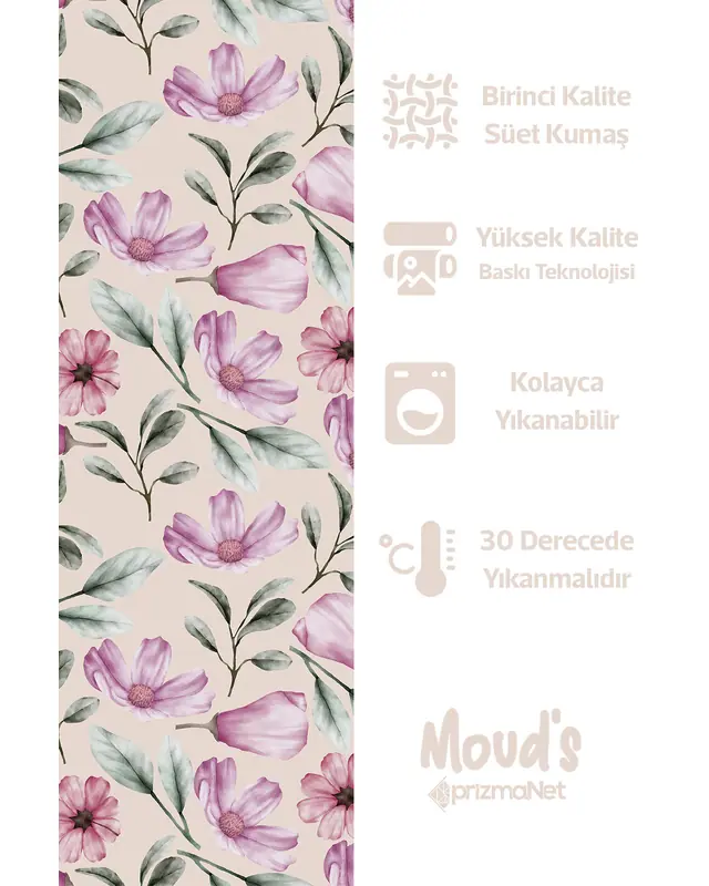 Green Purple Flower Round Easy-Care Suede-Feel Tablecloth - MSY-120 - 2