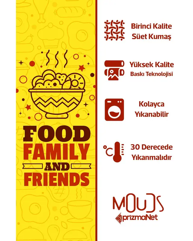 Suede Textured Fabric Family Food Dining Patterned Kitchen Apron, Chef Apron, Waiter Cover, Restaurant Apron - MTF-54 - 4