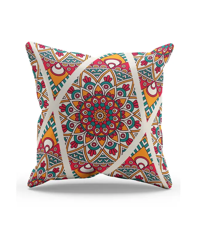 India Pattern-3 Pattern Double-Sided Printed Suede Cushion Cover