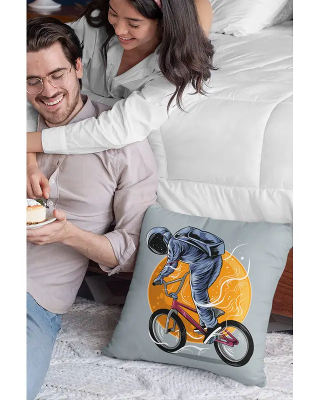 Cycling Astronaut Pattern Double-Sided Printed Suede Cushion Cover - 2