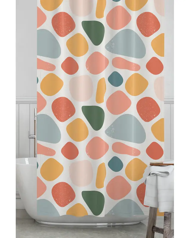 Banyo Perdesi, Renkli Oval Desenli Duş Perdesi, Küvet Perdesi, Halka Hediyeli 175x200cm BP-28