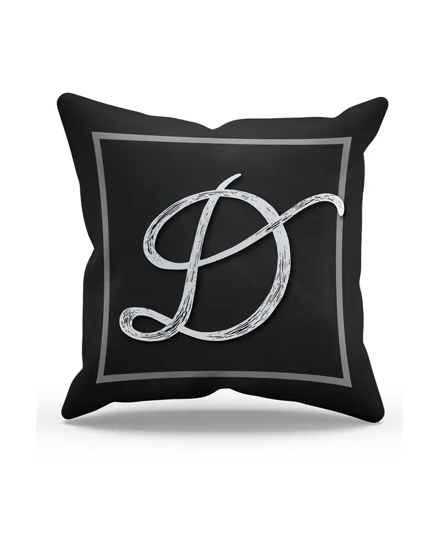 D Letter Pattern Double-Sided Printed Suede Cushion Cover