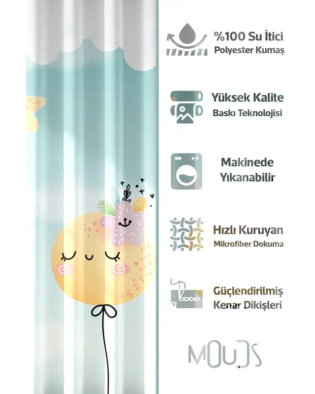 Shower Curtain, Sky Table Patterned Shower Curtain, Bathtub Curtain, Rings Included 175x200cm - BP-82 - 3