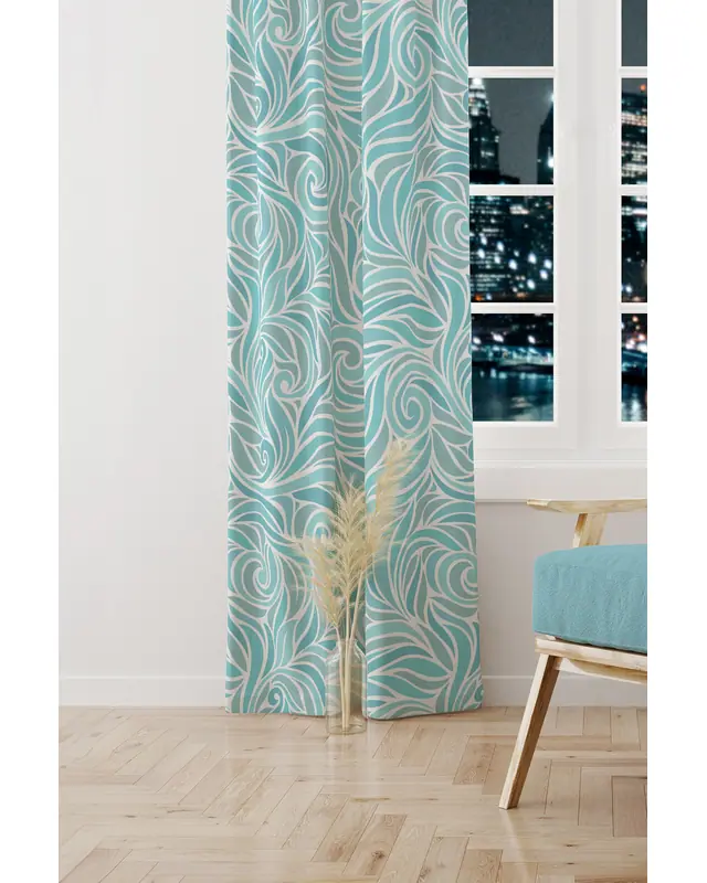 Turqua Patterned Suede Living Room Decorative Curtain Digital Printed Pencil Pleat - Single Panel - PRD-1093-TK