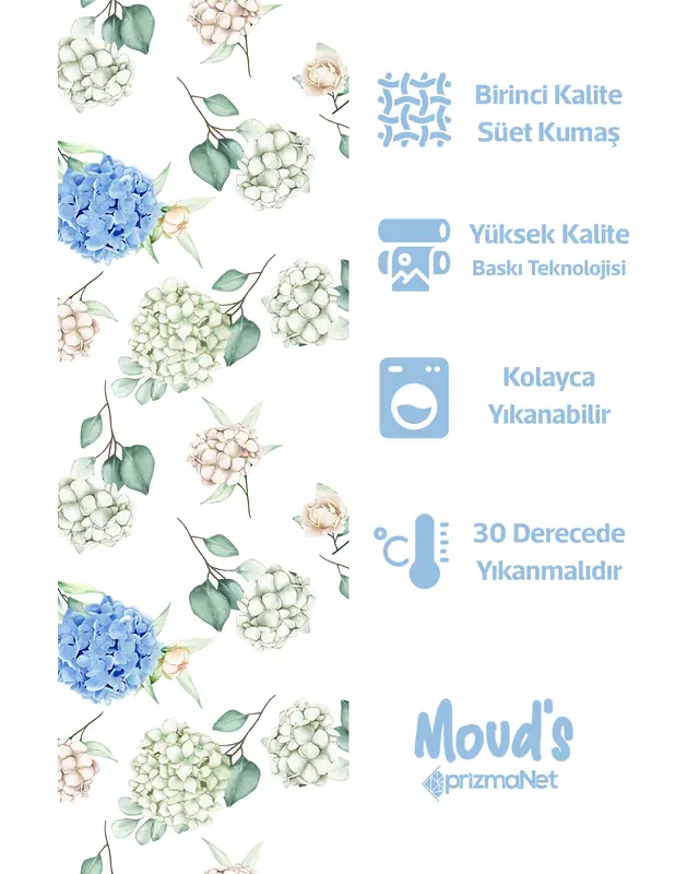 Green Blue Floral Pattern Printed Suede Table Runner - 2