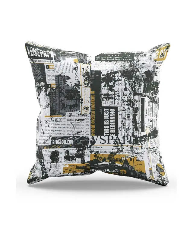 Newspaper Pattern Double-Sided Printed Suede Cushion Cover