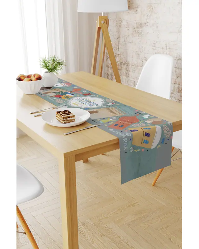 Ramazan Desenli 40X140 Runner Masa Örtüsü, Dertsiz Süet Dokulu Runner, Leke Tutmaz Runner