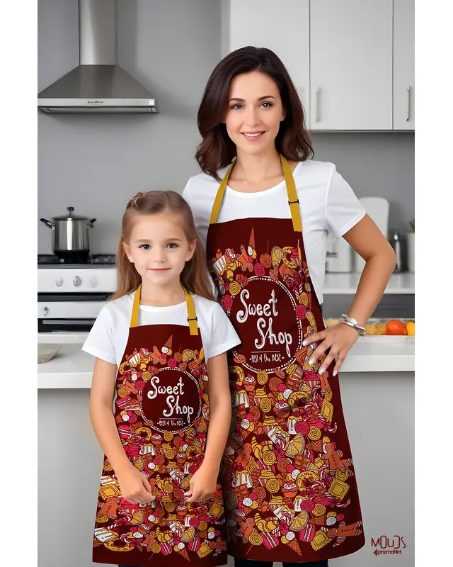 Anne Girl 2 Candy Patterned Kitchen Apron, Chef Apron, Child Frontness, Event Front - MTS-05 - 2