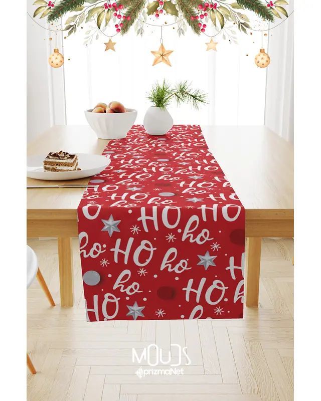 Ho Ho Ho Yılbaşı Desenli Süet Runner Masa Örtüsü