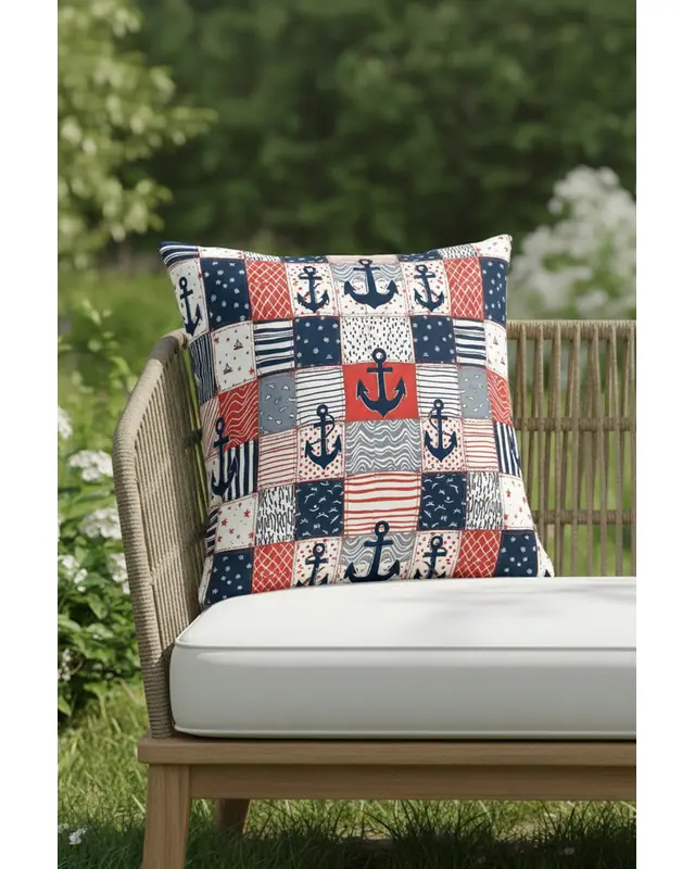 Colourful Ship Anchor Pattern Cushion Cover Water-Resistant Wipe-Clean Digitally Printed Garden Decor