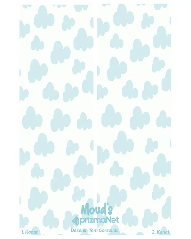 Blue Cloud Patterned Printed Kids' and Baby Room Decorative Curtain - Set of 2 Panels - PRD-06 - 3
