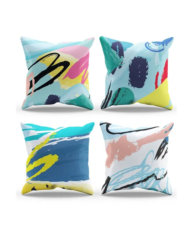 Double-Sided Printed Brush Art Pattern Set of 4 Coordinated Suede Cushion Cover - 3