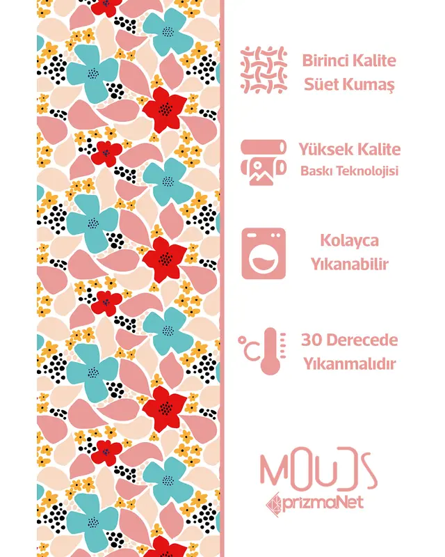 Vibrant Colorful Flowers Patterned Suede Living Room Decorative Curtain Pencil Pleat - Single Panel - PRD-1033-TK - 5