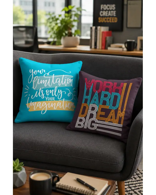 Çift Tarafı Baskılı Motivation Type Desenli 4'lü Kombin Süet Kırlent Kılıfı - 4