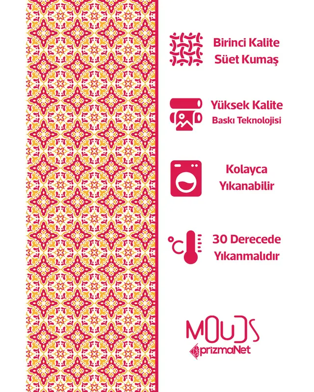 Burgundy Yellow Ornament Islamic Round Easy-Care Suede-Feel Tablecloth - MSY-234 - 5