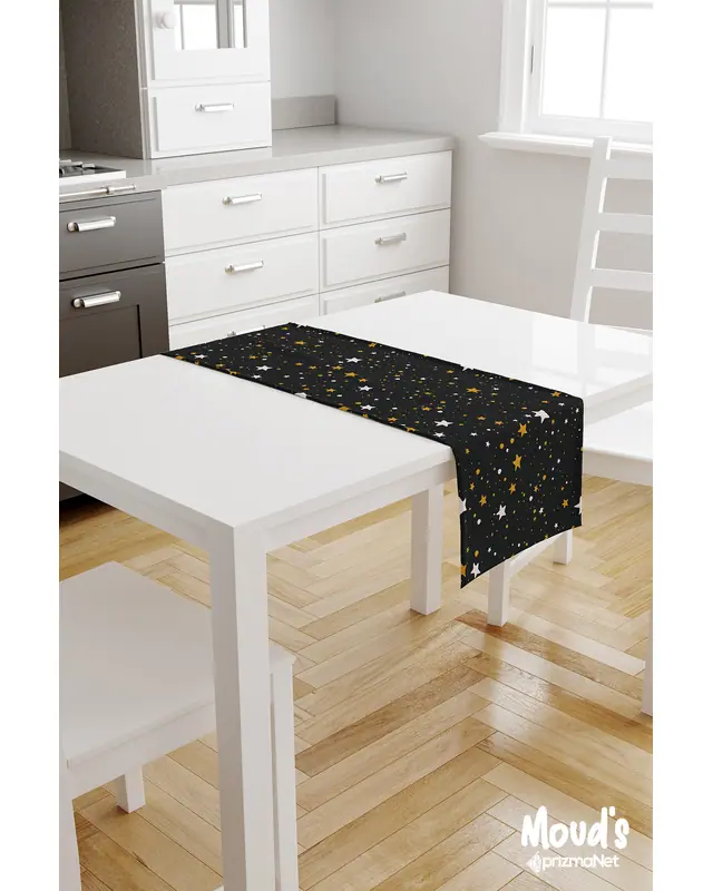 Black Star Pattern Printed Suede Table Runner - 2