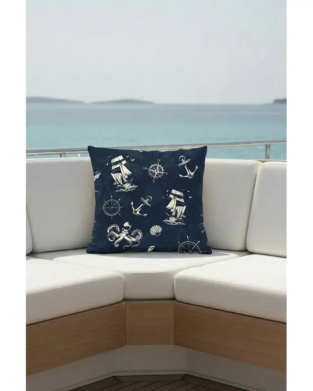 Sailor's Dream Pattern Cushion Cover Water-Resistant Wipe-Clean Digitally Printed Yacht and Boat Decor