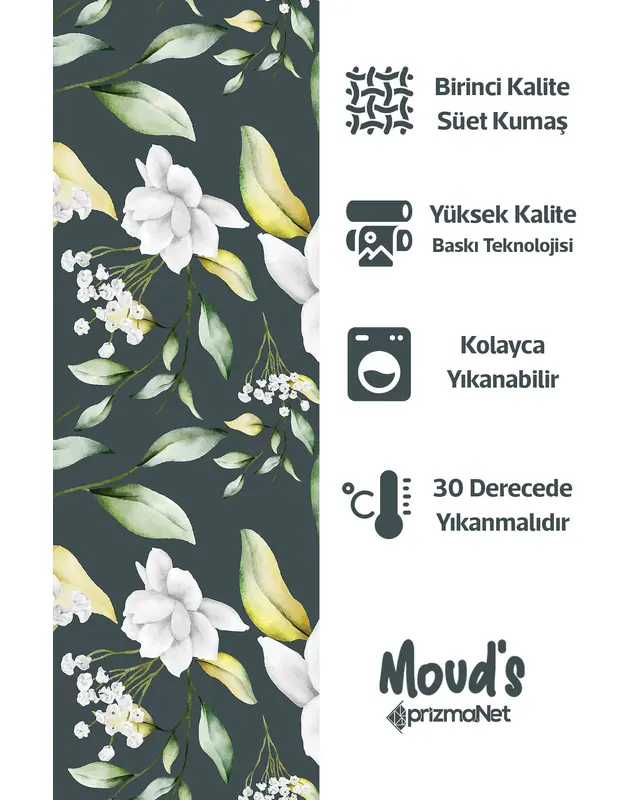 Green White Flower Rectangular Easy-Care Suede-Feel Tablecloth - MS-122 - 2